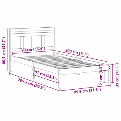 Bed Frame Brown 90 x 200 cm Solid Pine Wood