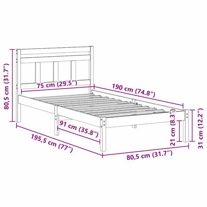 Bed Frame Brown 75 x 190 cm Solid Pine Wood