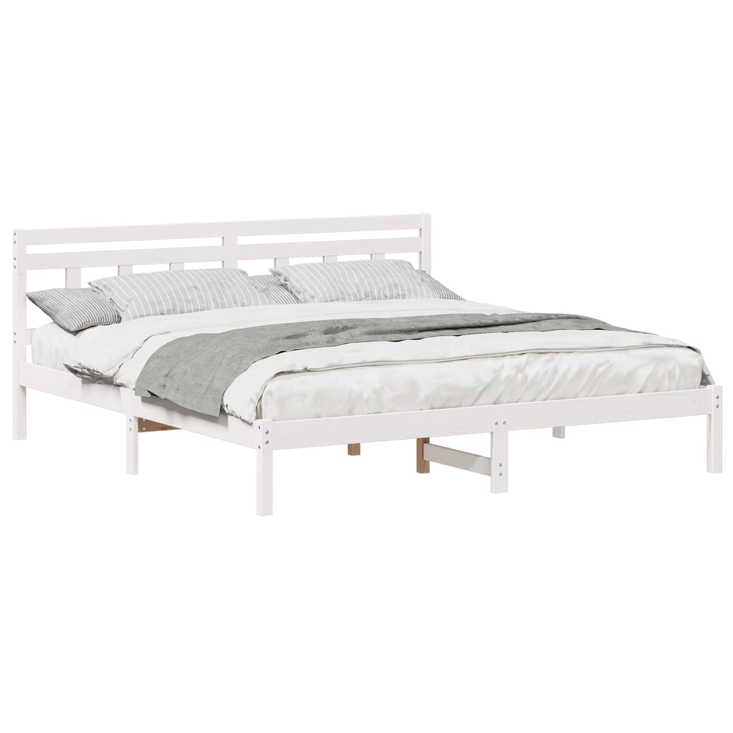 Bed Frame with Headboard White Solid pine wood