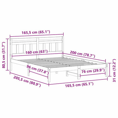 Bed Frame Brown 160 x 200 cm Solid Pine Wood