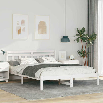 Bed Frame White 150 x 200 cm Solid Pine Wood