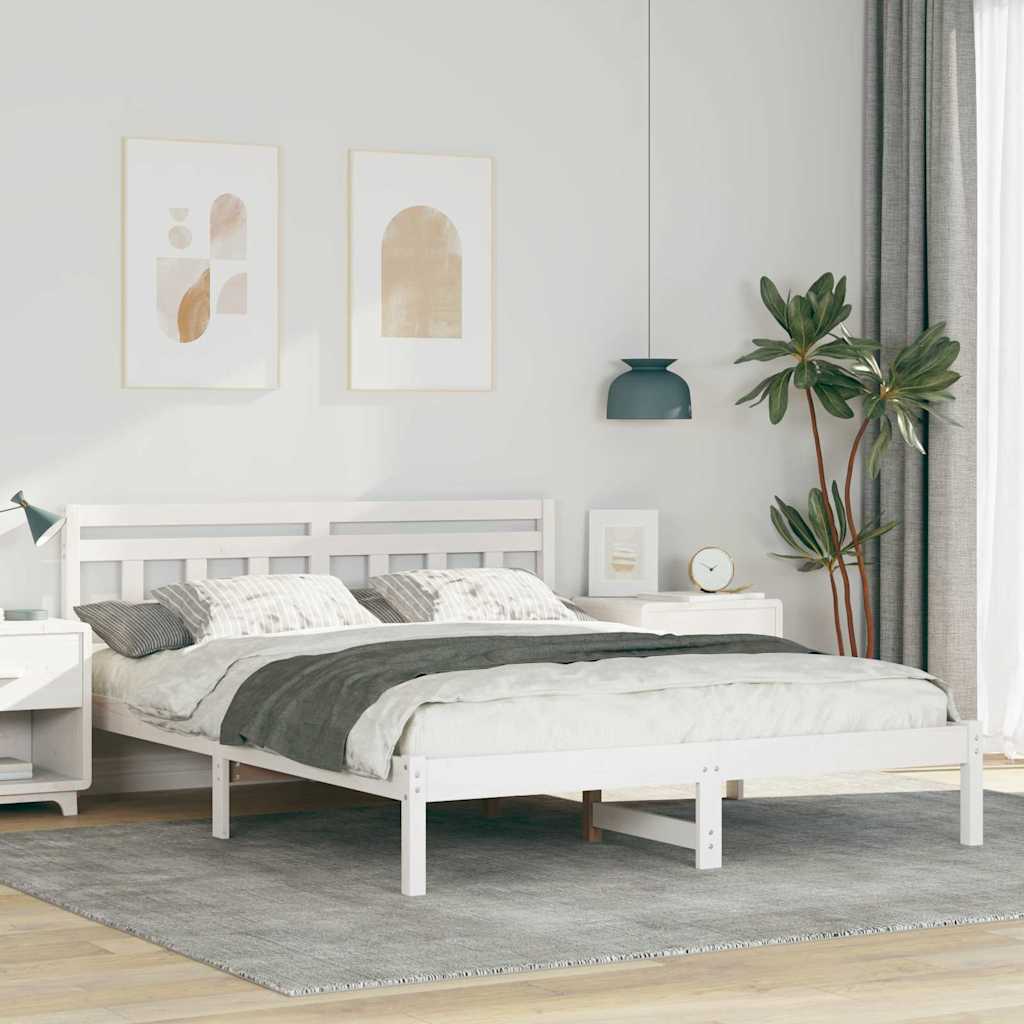 Bed Frame White 140 x 200 cm Solid Pine Wood