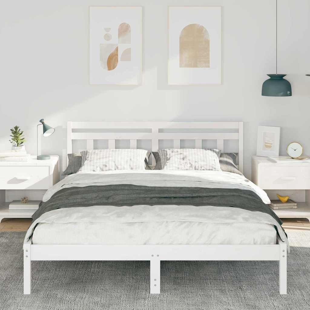 Bed Frame White 140 x 200 cm Solid Pine Wood