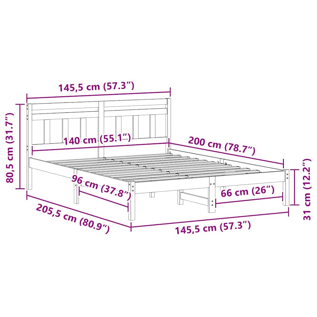Bed Frame White 140 x 200 cm Solid Pine Wood