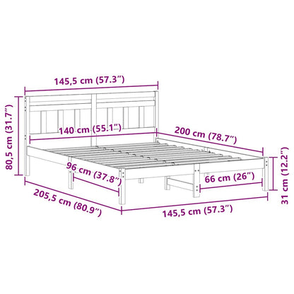Bed Frame White 140 x 200 cm Solid Pine Wood