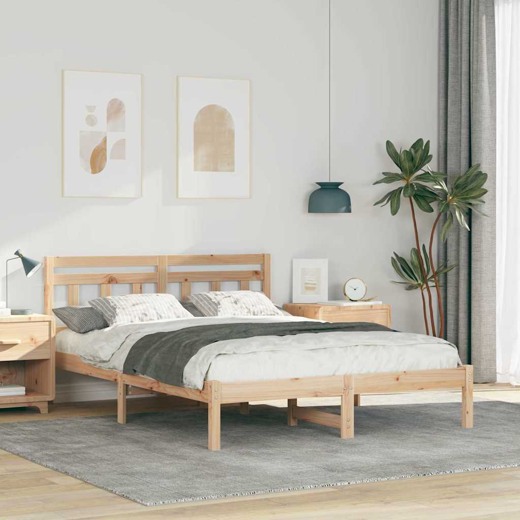 Bed Frame Brown 140 x 190 cm Solid Pine Wood