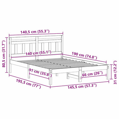 Bed Frame Brown 140 x 190 cm Solid Pine Wood