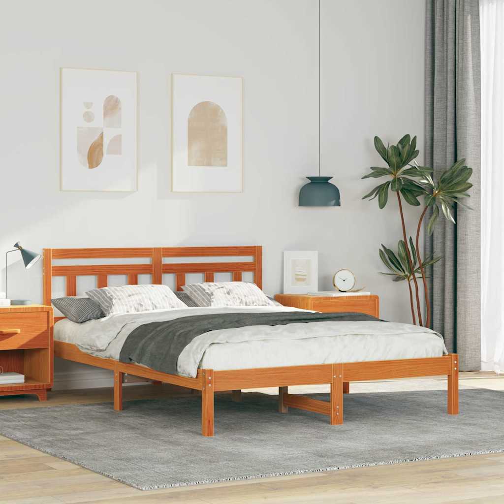 Bed Frame Brown 140 x 190 cm Solid Pine Wood