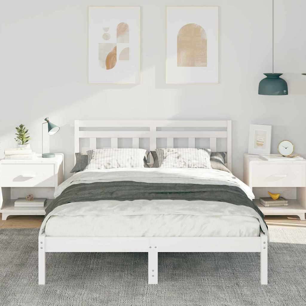 Bed Frame White 135 x 190 cm Solid Pine Wood