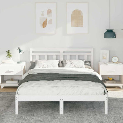 Bed Frame White 135 x 190 cm Solid Pine Wood