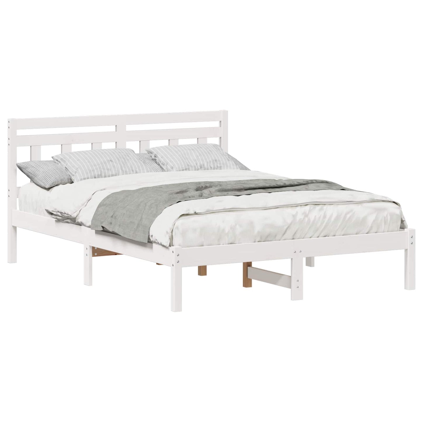 Bed Frame White 135 x 190 cm Solid Pine Wood