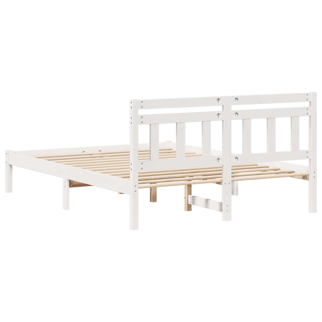 Bed Frame White 135 x 190 cm Solid Pine Wood