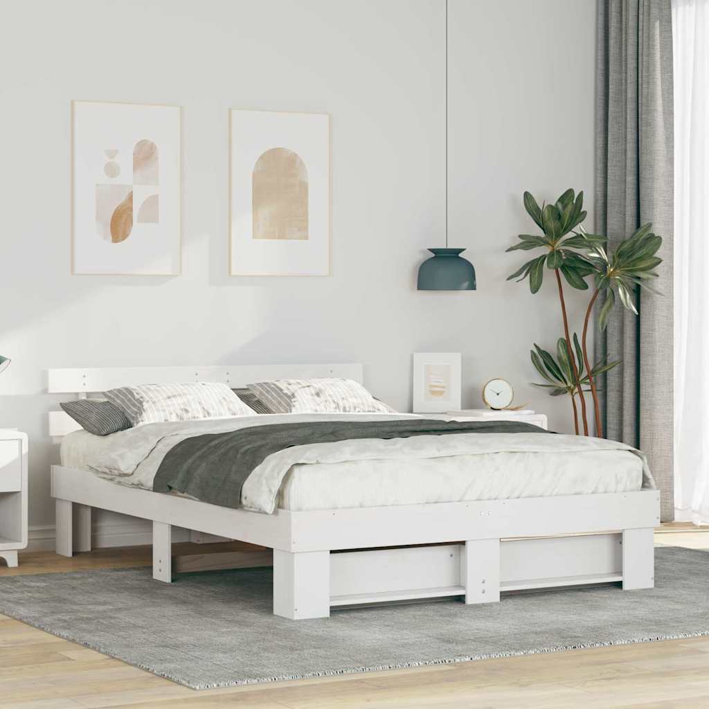 Bed Frame with Headboard White 160 x 200 cm Solid Pine Wood