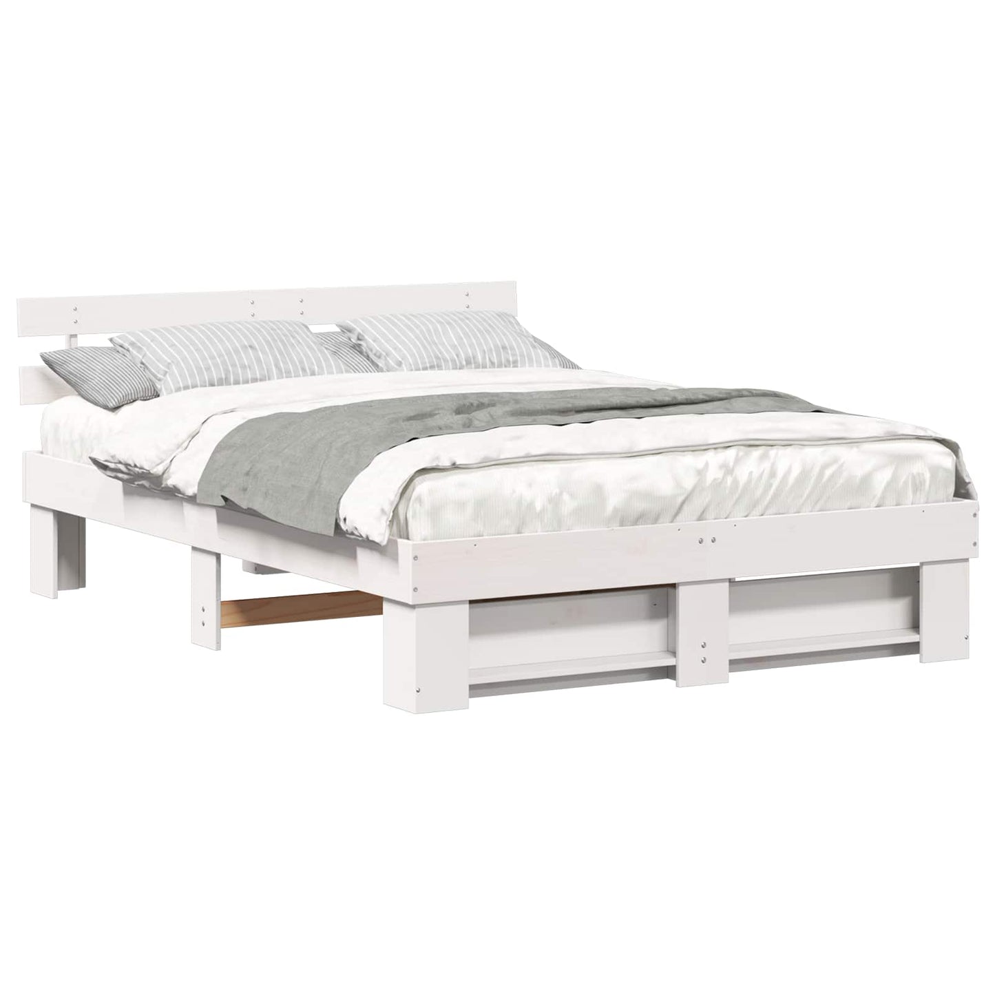 Bed Frame with Headboard White 160 x 200 cm Solid Pine Wood