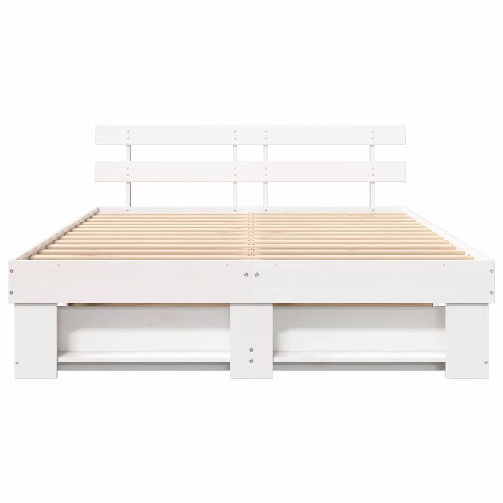 Bed Frame with Headboard White 160 x 200 cm Solid Pine Wood