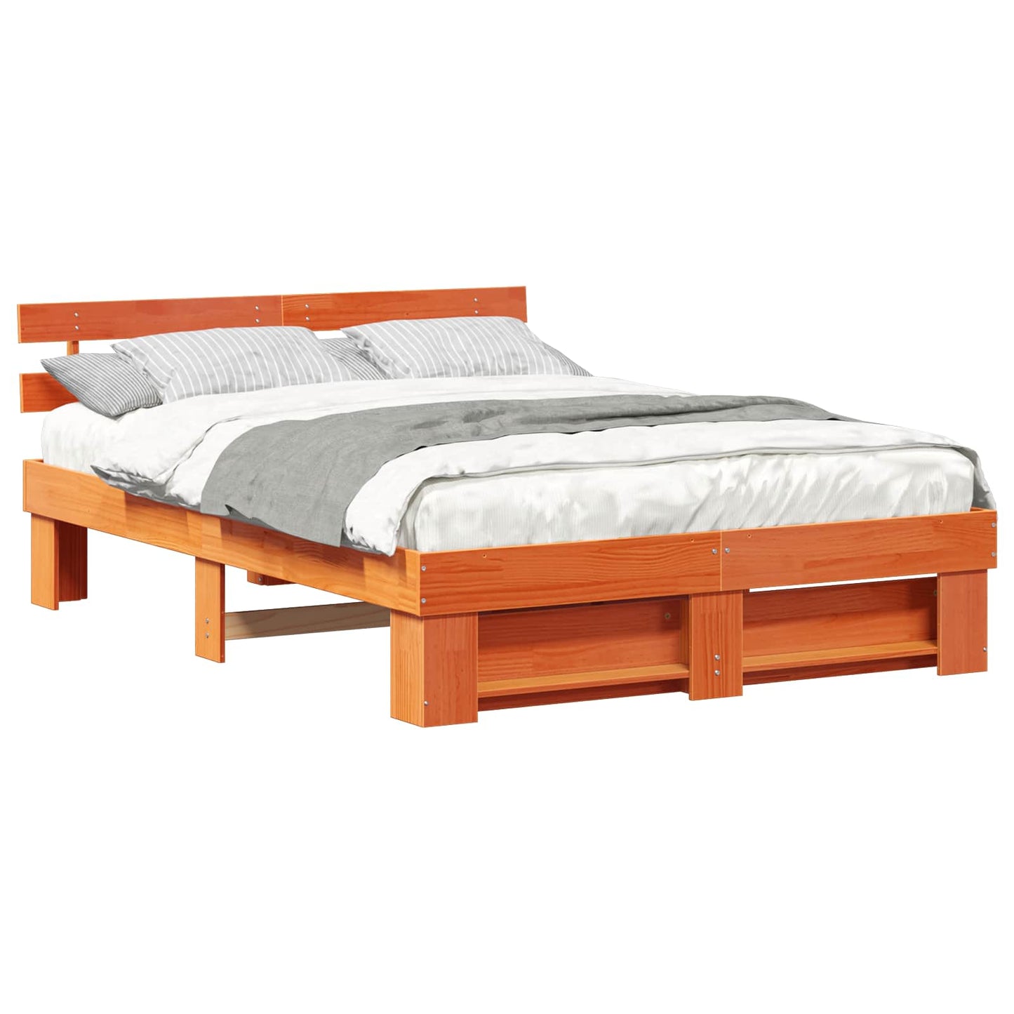 Bed Frame with Headboard Wax Brown 160 x 200 cm Solid Pine Wood