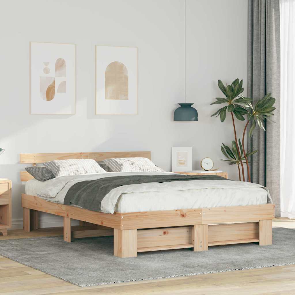 Bed Frame with Headboard Brown 150 x 200 cm Solid Pine Wood