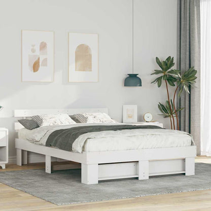 Bed Frame with Headboard White 150 x 200 cm Solid Pine Wood