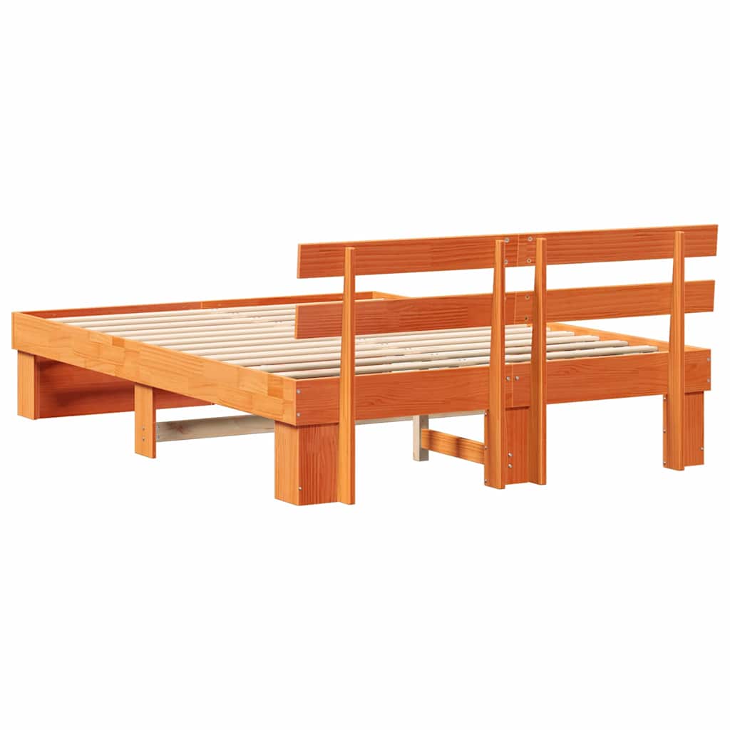 Bed Frame with Headboard Wax Brown 150 x 200 cm Solid Pine Wood