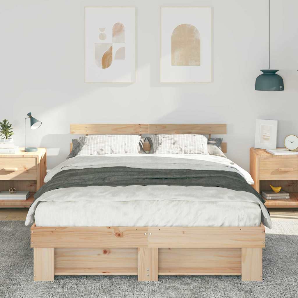 Bed Frame with Headboard Brown 140 x 200 cm Solid Pine Wood