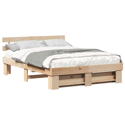 Bed Frame with Headboard Brown 140 x 200 cm Solid Pine Wood