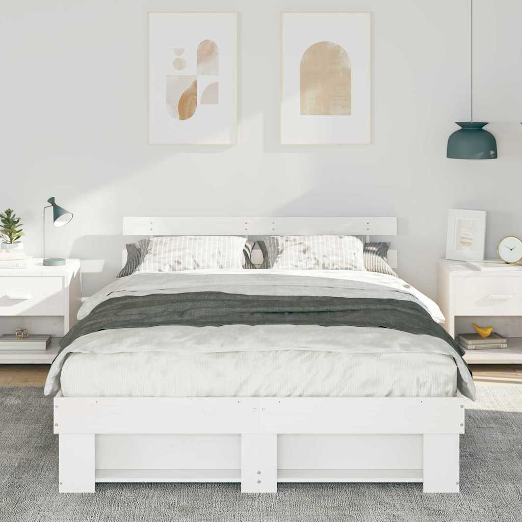 Bed Frame with Headboard White 140 x 200 cm Solid Pine Wood