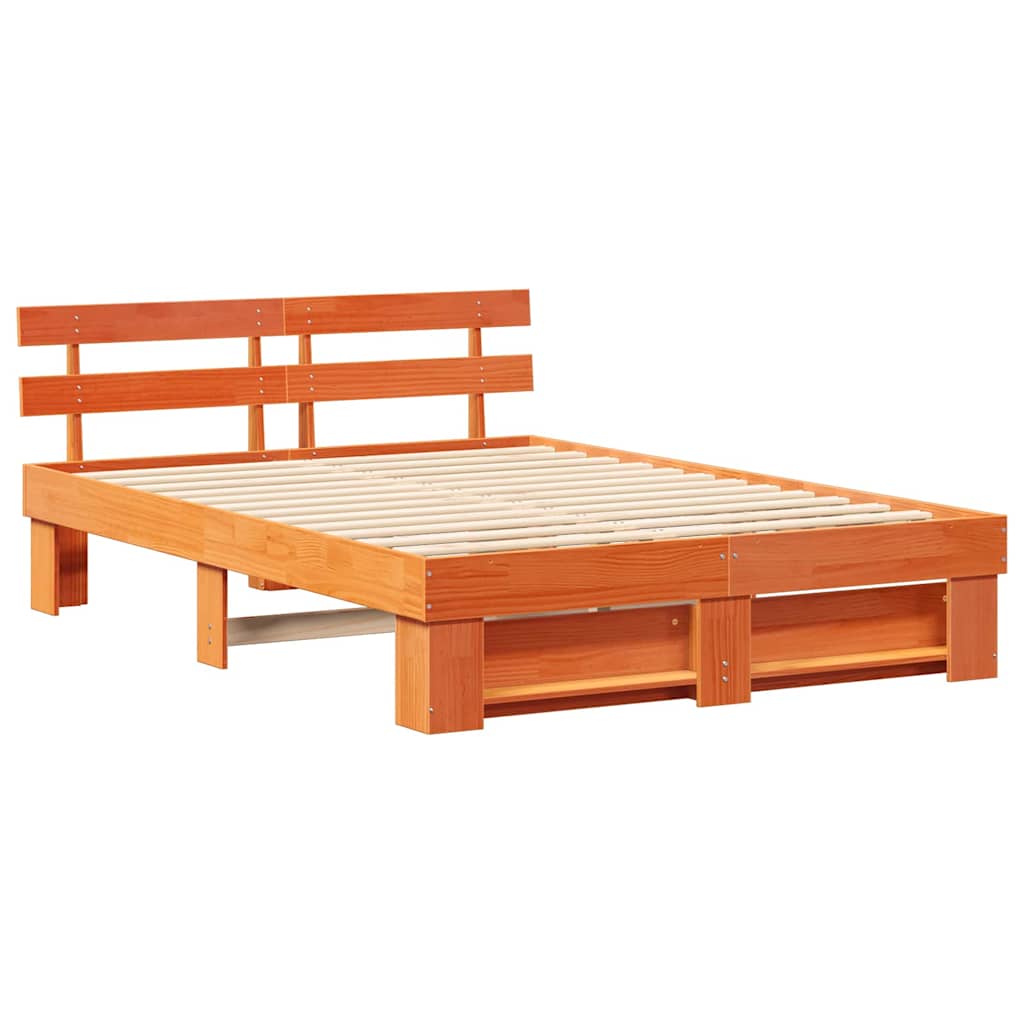 Bed Frame with Headboard Wax Brown 140 x 200 cm Solid Pine Wood