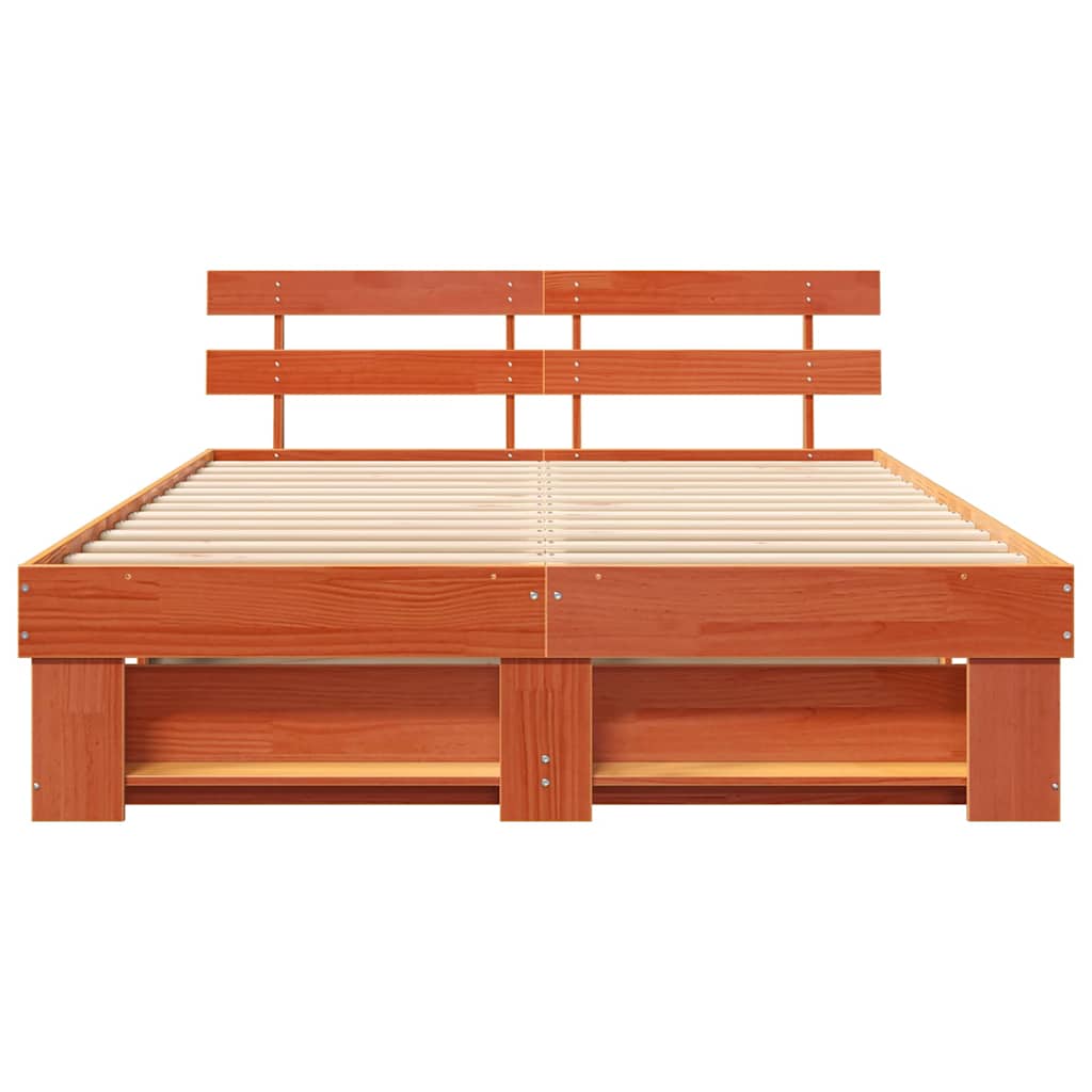 Bed Frame with Headboard Wax Brown 140 x 200 cm Solid Pine Wood