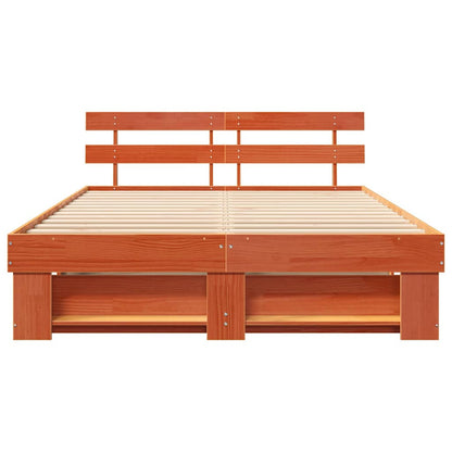 Bed Frame with Headboard Wax Brown 140 x 200 cm Solid Pine Wood