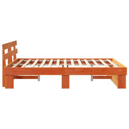 Bed Frame with Headboard Wax Brown 140 x 200 cm Solid Pine Wood