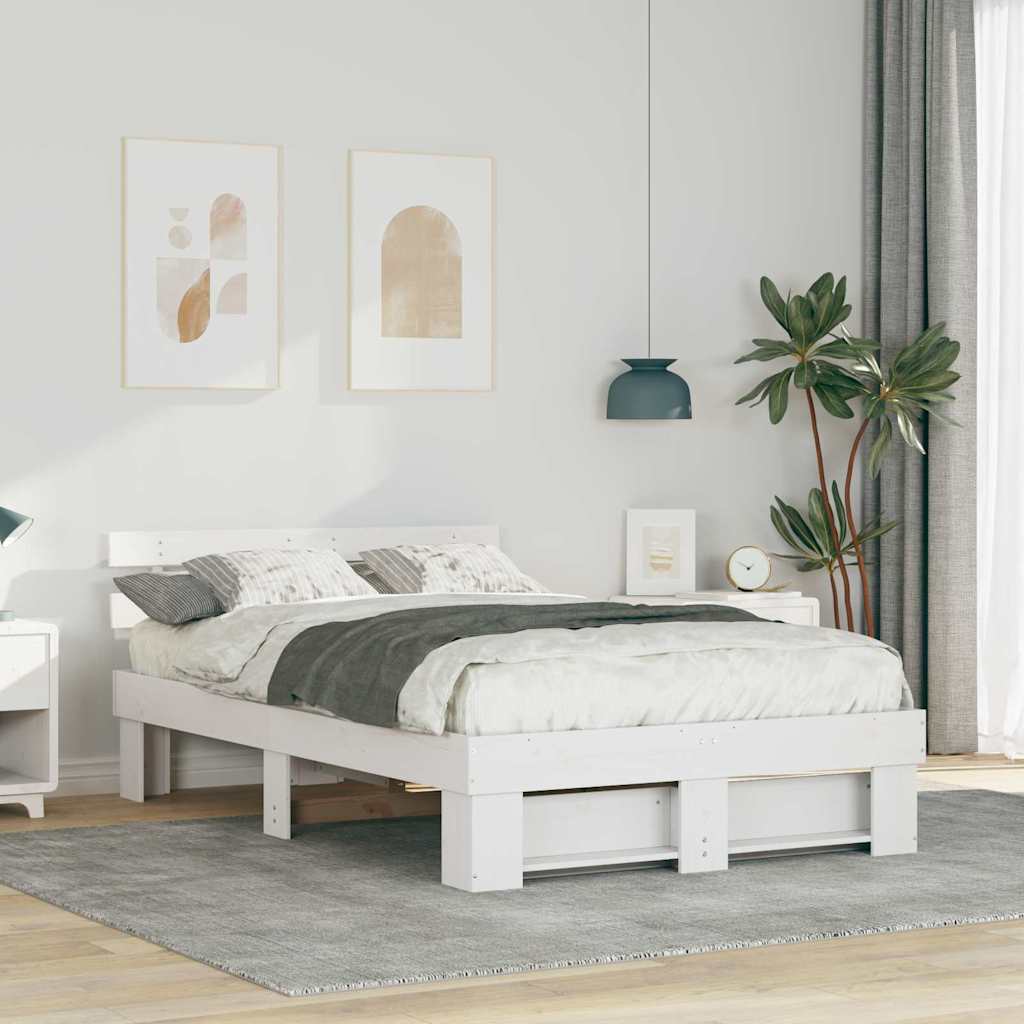Bed Frame with Headboard White 120 x 200 cm Solid Pine Wood