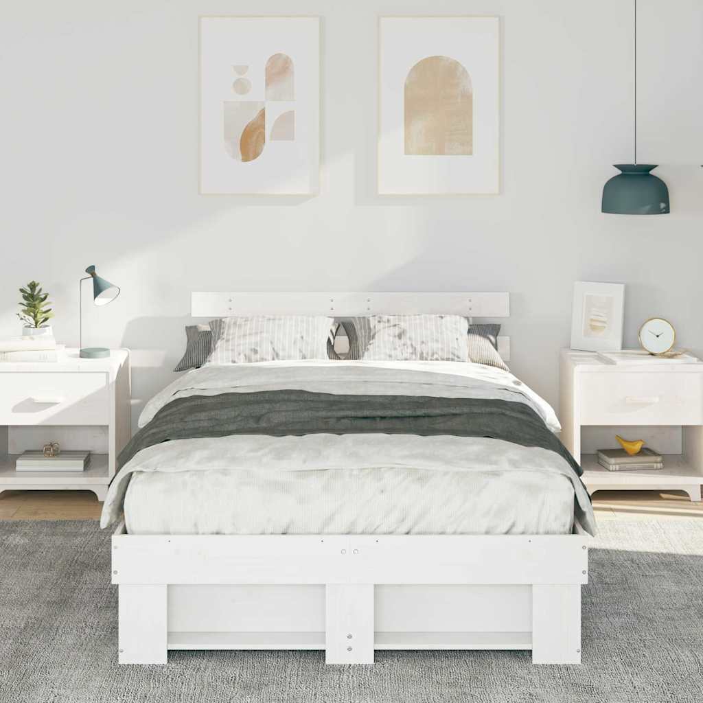 Bed Frame with Headboard White 120 x 200 cm Solid Pine Wood
