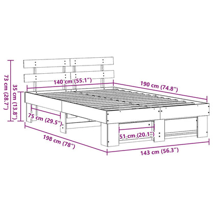 Bed Frame with Headboard Brown 140 x 190 cm Solid Pine Wood