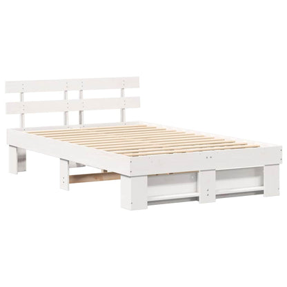 Bed Frame with Headboard White 140 x 190 cm Solid Pine Wood