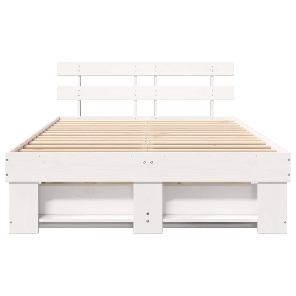 Bed Frame with Headboard White 140 x 190 cm Solid Pine Wood