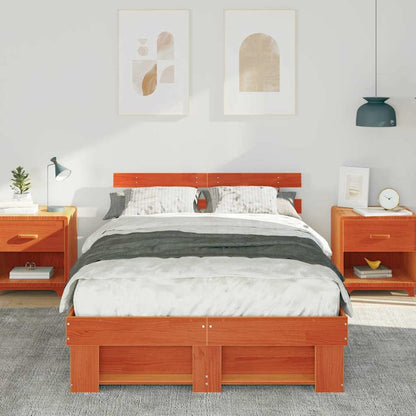Bed Frame with Headboard Wax Brown 140 x 190 cm Solid Pine Wood