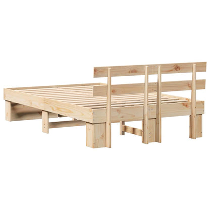 Bed Frame with Headboard Brown 135 x 190 cm Solid Pine Wood