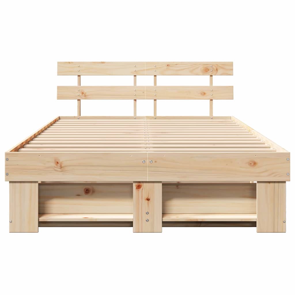 Bed Frame with Headboard Brown 135 x 190 cm Solid Pine Wood