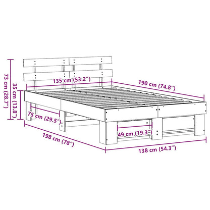 Bed Frame with Headboard Brown 135 x 190 cm Solid Pine Wood