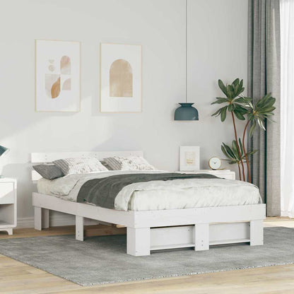 Bed Frame with Headboard White 135 x 190 cm Solid Pine Wood