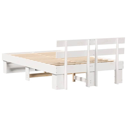Bed Frame with Headboard White 135 x 190 cm Solid Pine Wood
