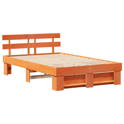 Bed Frame with Headboard Wax Brown 135 x 190 cm Solid Pine Wood