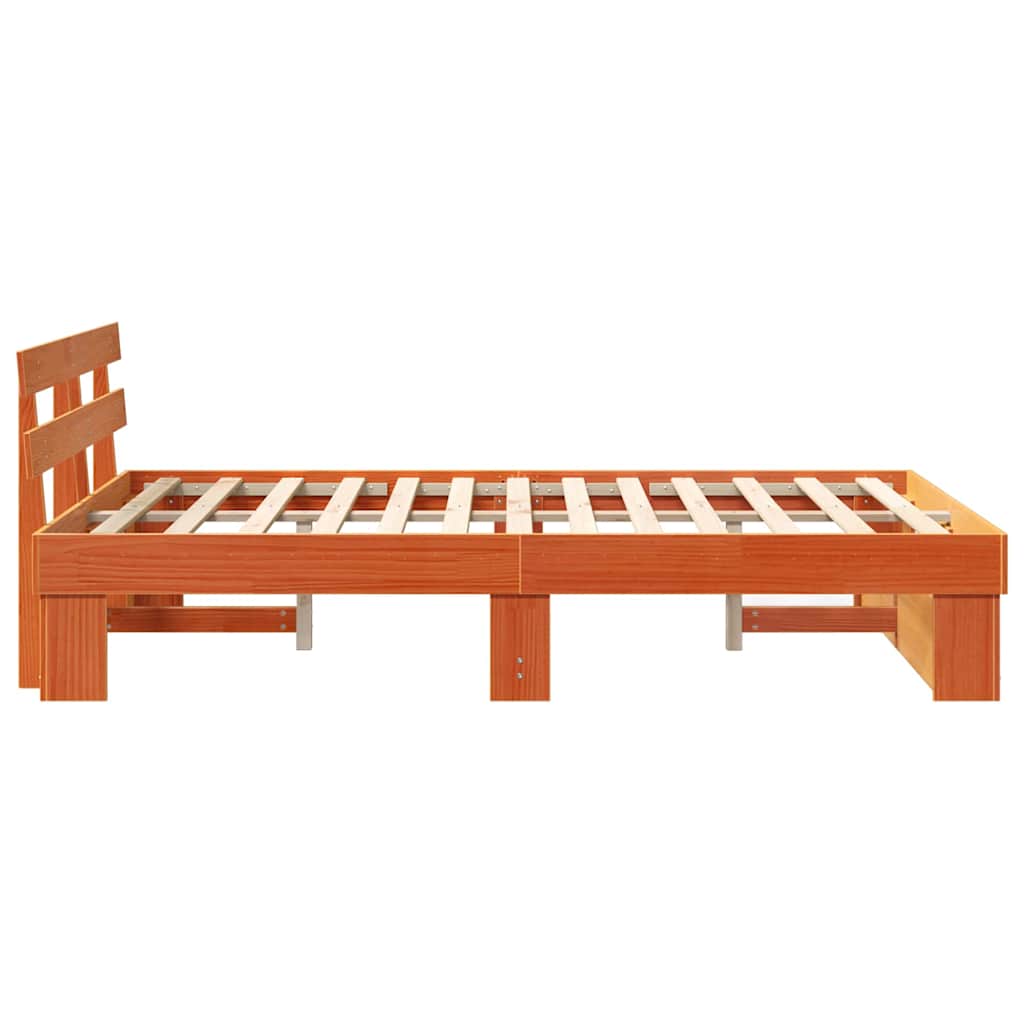 Bed Frame with Headboard Wax Brown 135 x 190 cm Solid Pine Wood