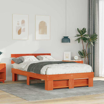 Bed Frame with Headboard Wax Brown 120 x 190 cm Solid Pine Wood
