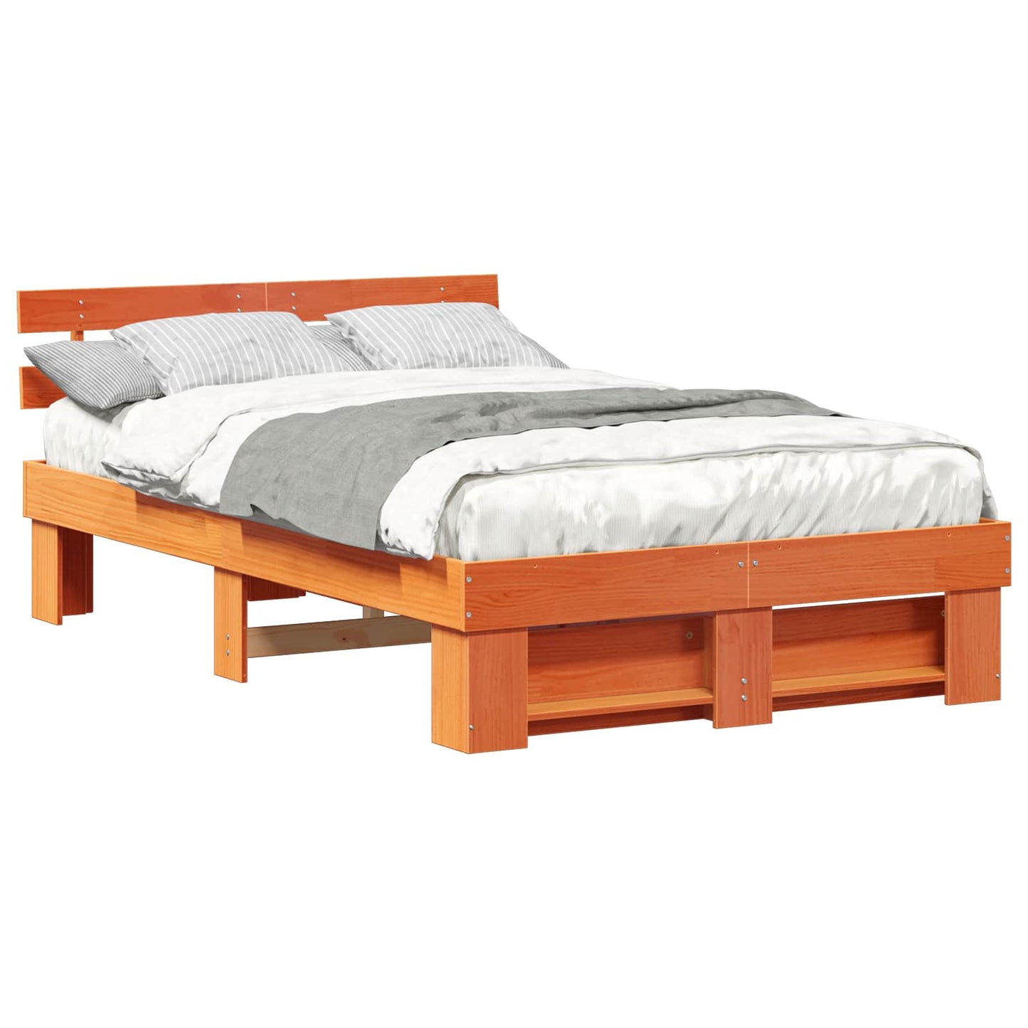 Bed Frame with Headboard Wax Brown 120 x 190 cm Solid Pine Wood