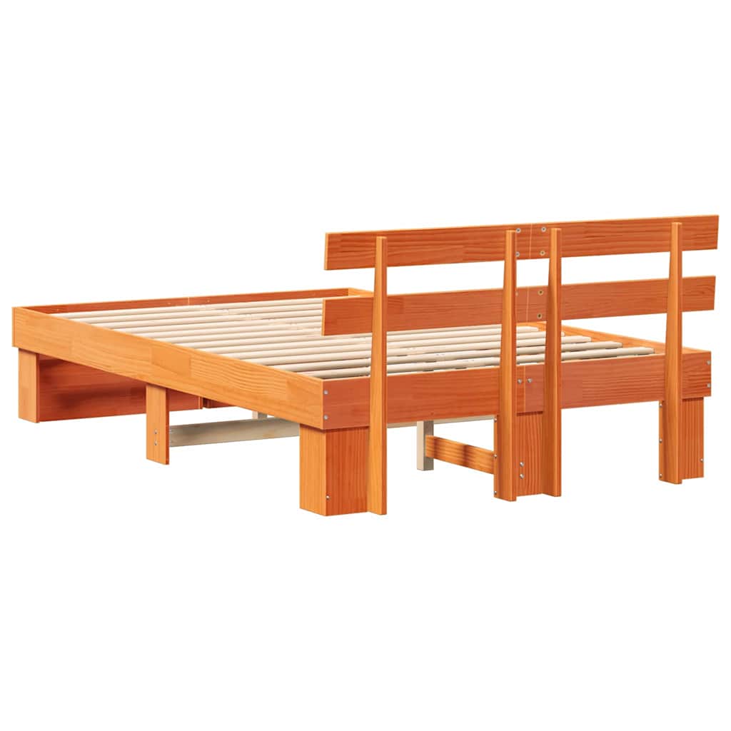 Bed Frame with Headboard Wax Brown 120 x 190 cm Solid Pine Wood