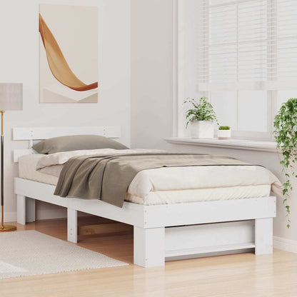 Bed Frame with Headboard White 100 x 200 cm Solid Pine Wood