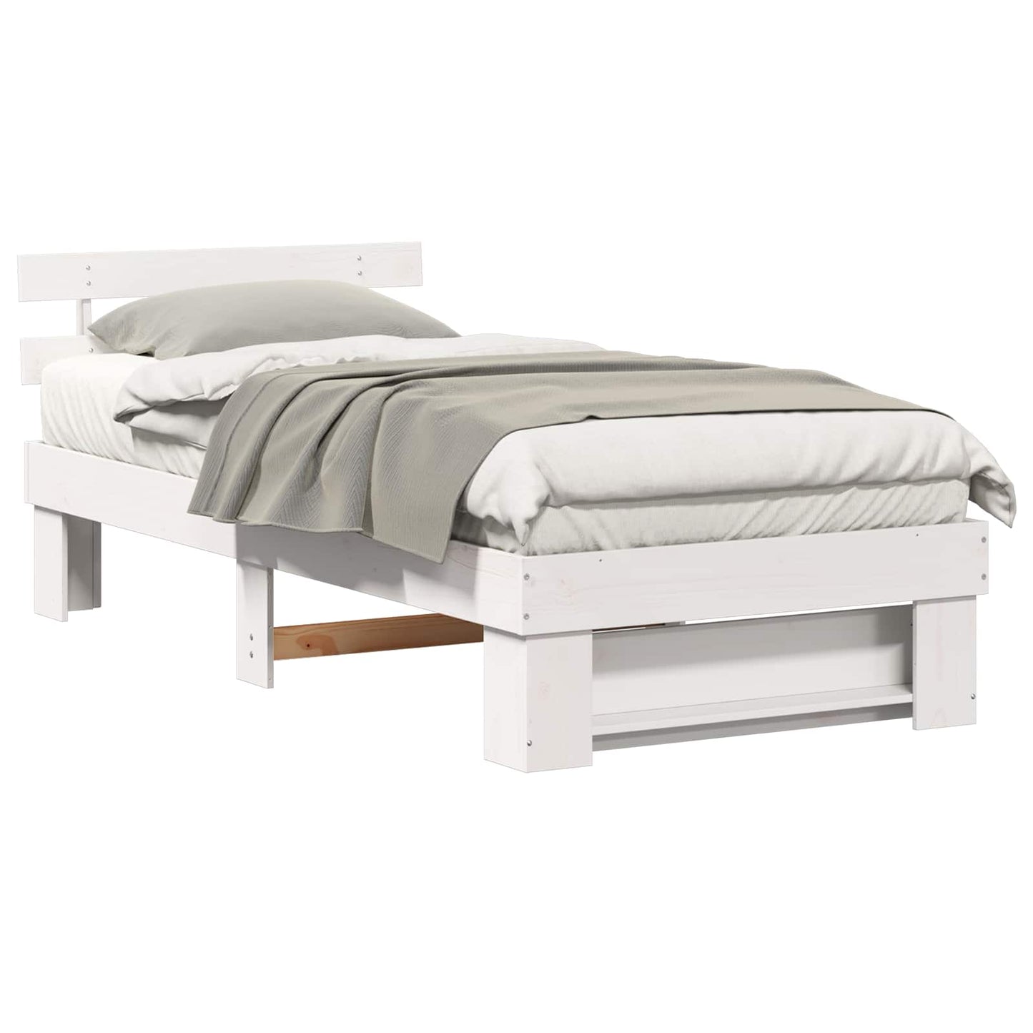Bed Frame with Headboard White 100 x 200 cm Solid Pine Wood