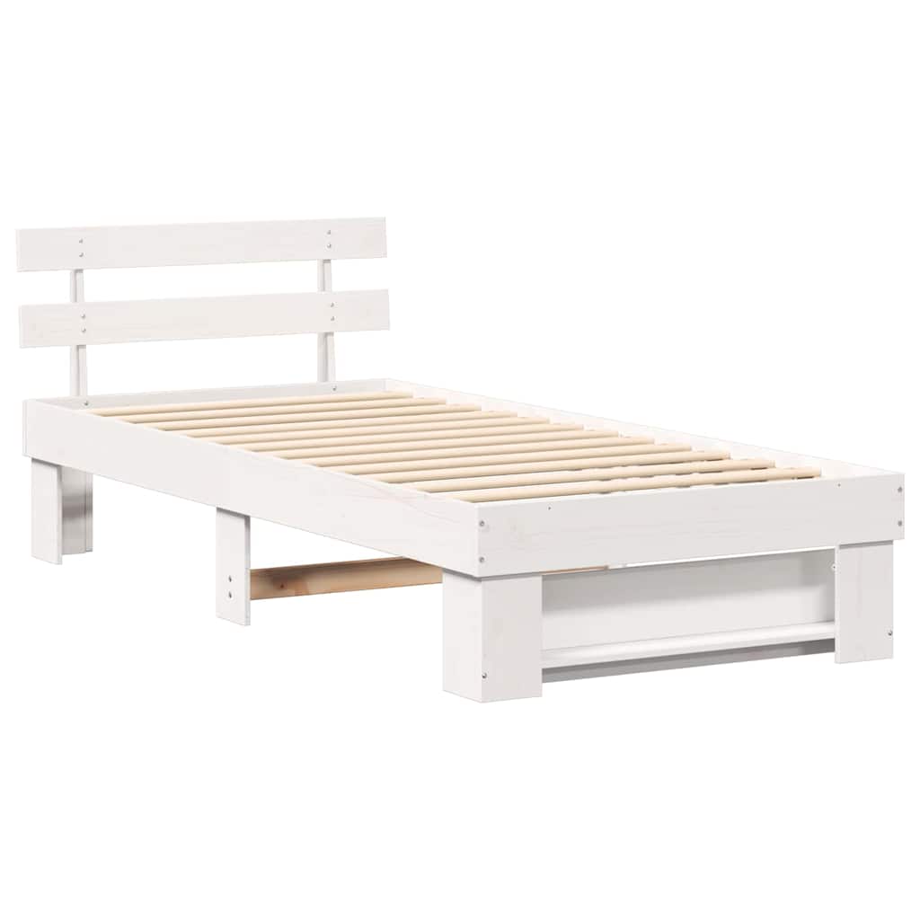 Bed Frame with Headboard White 100 x 200 cm Solid Pine Wood