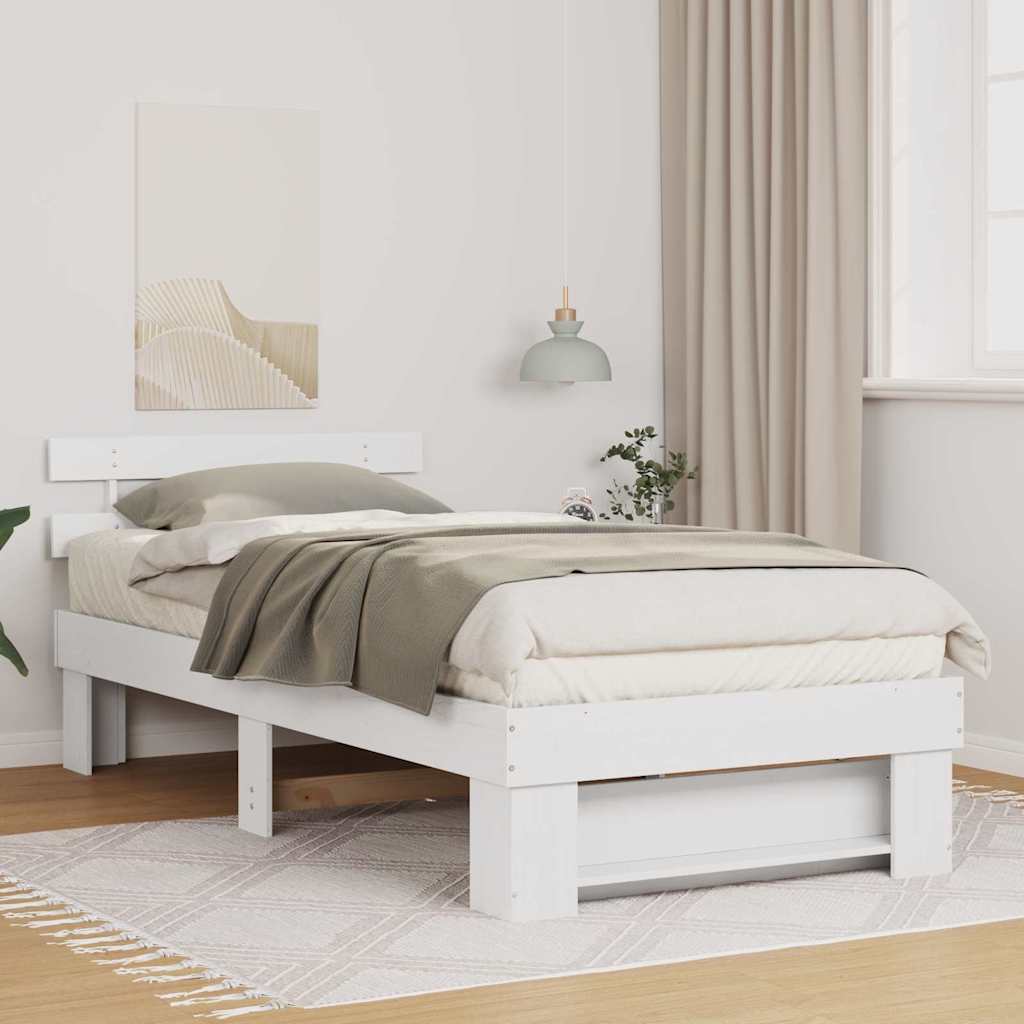 Bed Frame with Headboard White 90 x 200 cm Solid Pine Wood